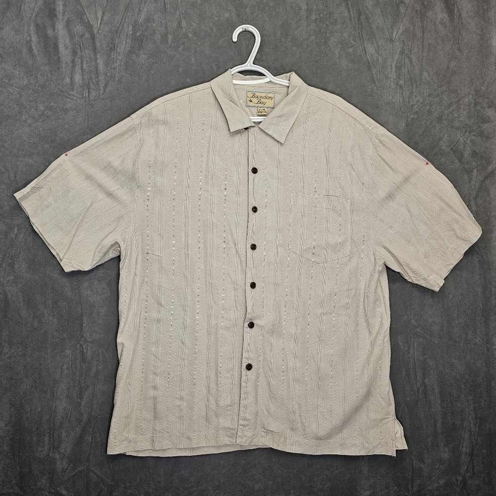 Boundary Bay Coconut Button Up Silk Cream Striped Texture Top XXL A4-7